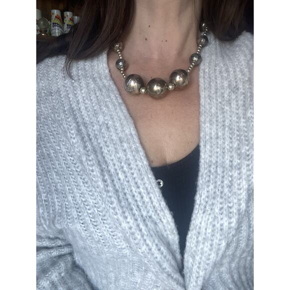 VTG HUGE Navajo Style pearls Silver Tone Bead Necklace 2-20 MM Graduated Western - Picture 2 of 8